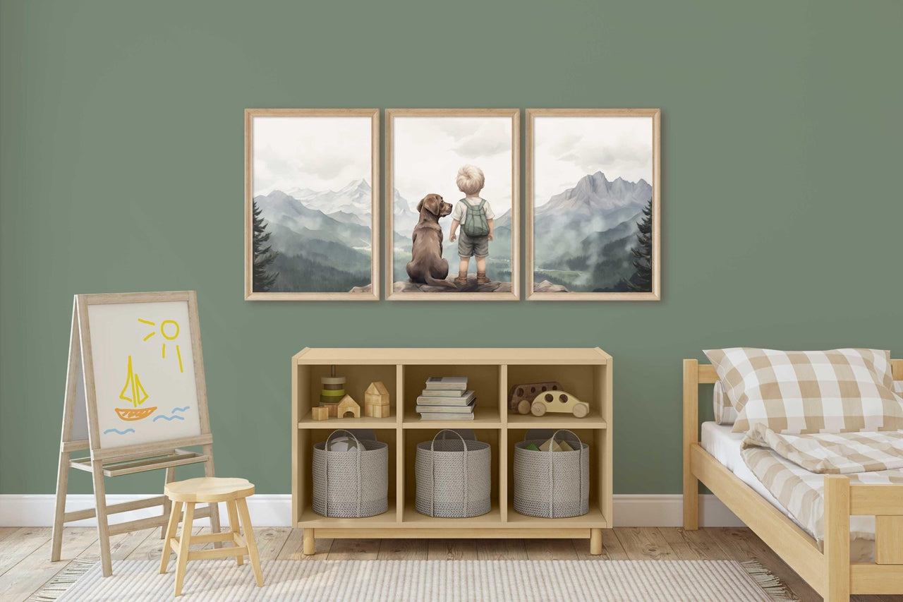 Brown Labrador Wall Art – Dog Nursery Print for Boys • Set of 3