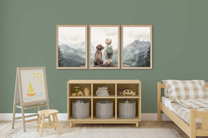 Labrador Nursery Decor, Brown Retriever Wall Art, Boy & Dog Print - WildfieldPrints