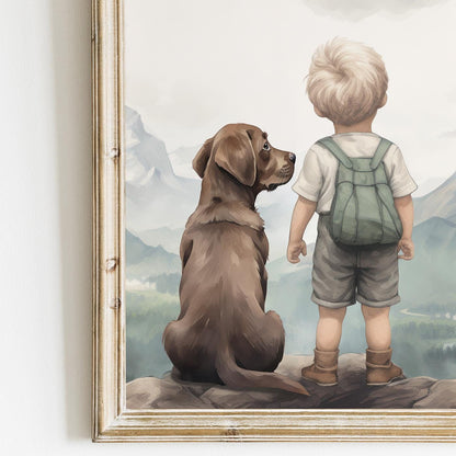 Labrador Nursery Decor, Brown Retriever Wall Art, Boy & Dog Print - WildfieldPrints