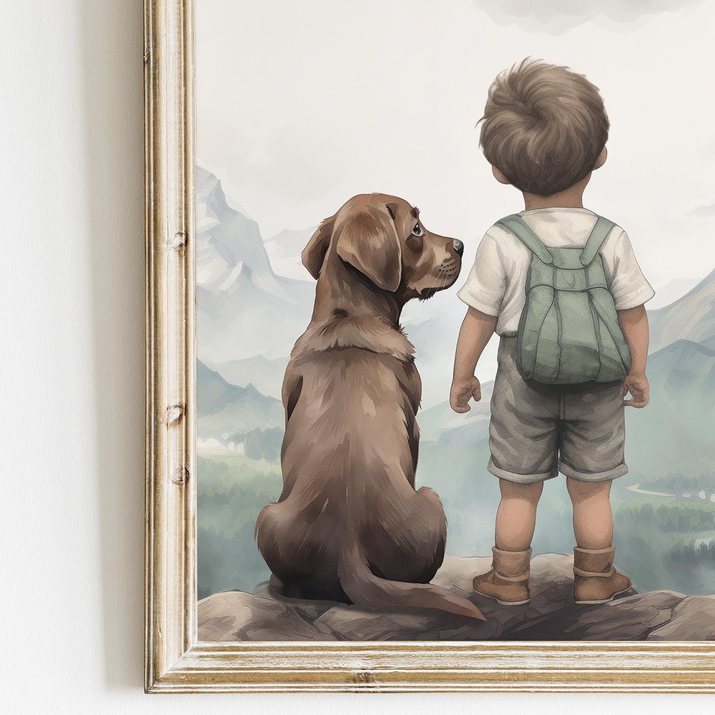 Labrador Nursery Decor, Brown Retriever Wall Art, Boy & Dog Print - WildfieldPrints
