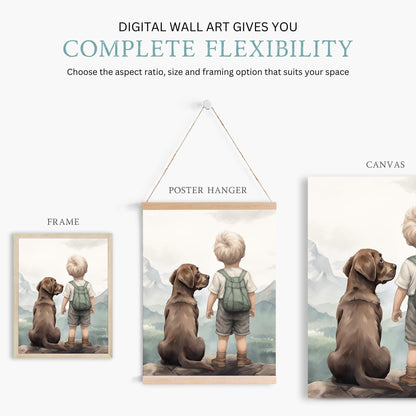 Labrador Nursery Decor, Brown Retriever Wall Art, Boy & Dog Print - WildfieldPrints