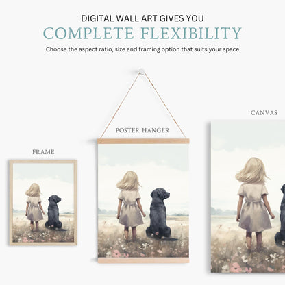 Labrador Nursery Decor, Girl & Dog Painting, Black Lab Wall Art - WildfieldPrints