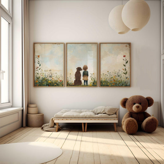 Labrador Nursery Decor, Girl & Dog Painting, Brown Lab Wall Art - WildfieldPrints