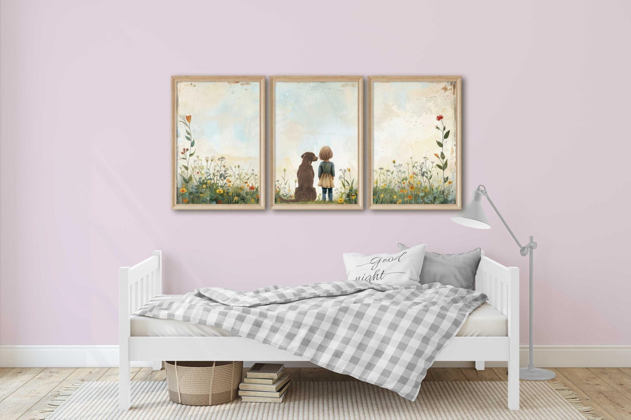 Brown Labrador Wall Art – Dog Nursery Print for Girls • Set of 3