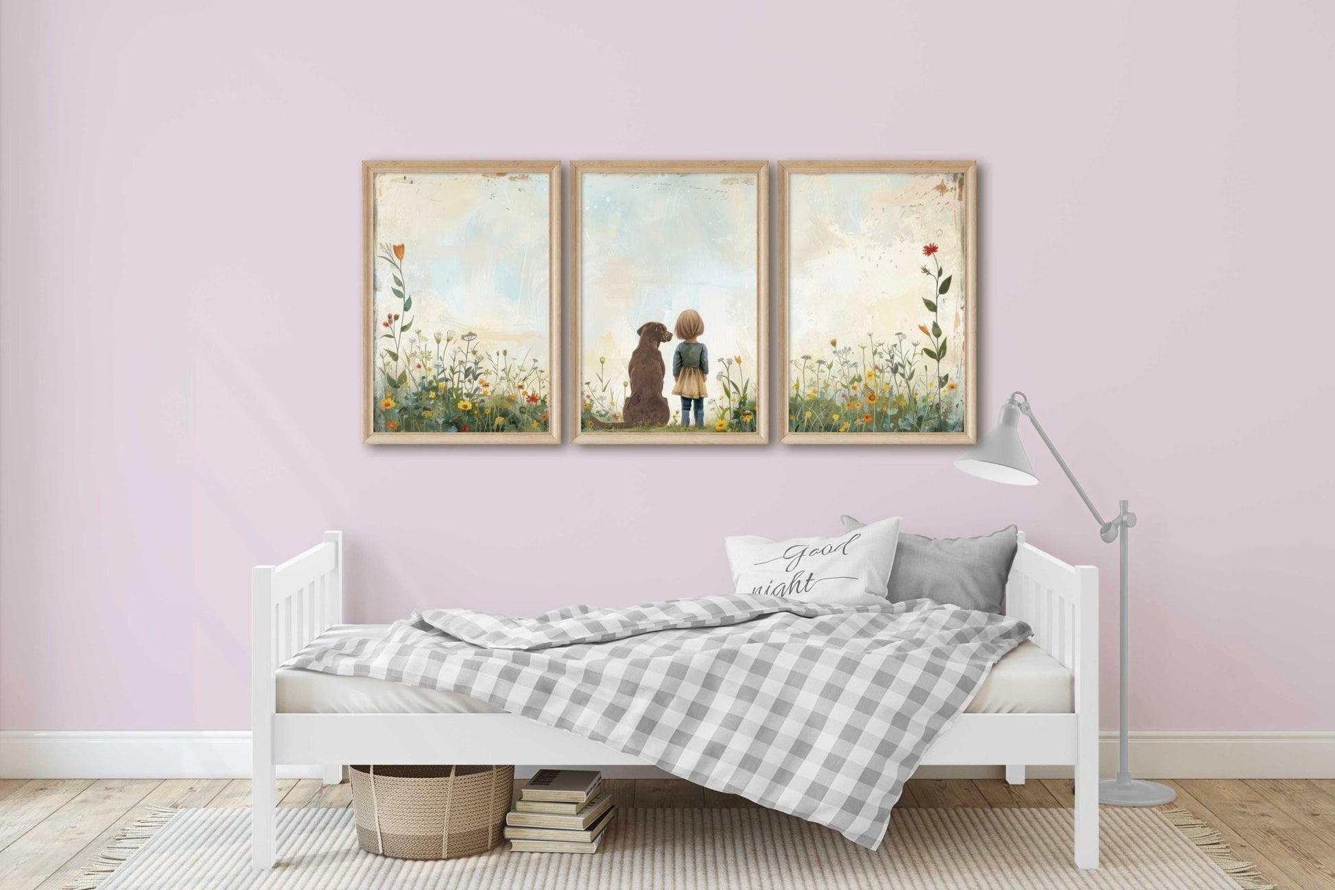 Labrador Nursery Decor, Girl & Dog Painting, Brown Lab Wall Art - WildfieldPrints