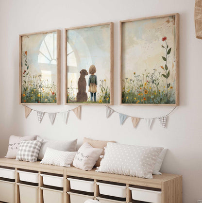 Labrador Nursery Decor, Girl & Dog Painting, Brown Lab Wall Art - WildfieldPrints