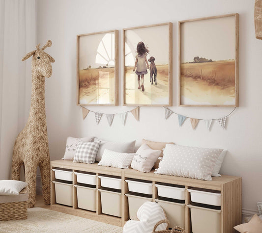 Labrador Nursery Decor, Girl & Dog Painting, Puppy Wall Art - WildfieldPrints