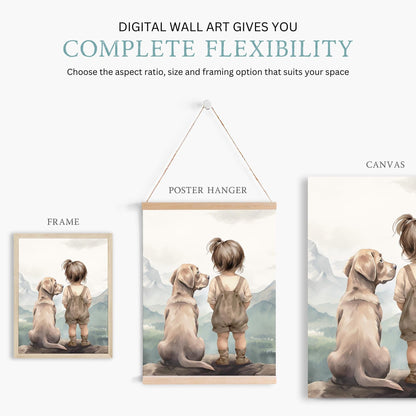 Labrador Nursery Decor, Yellow Lab Wall Art, Girl & Dog Painting - WildfieldPrints