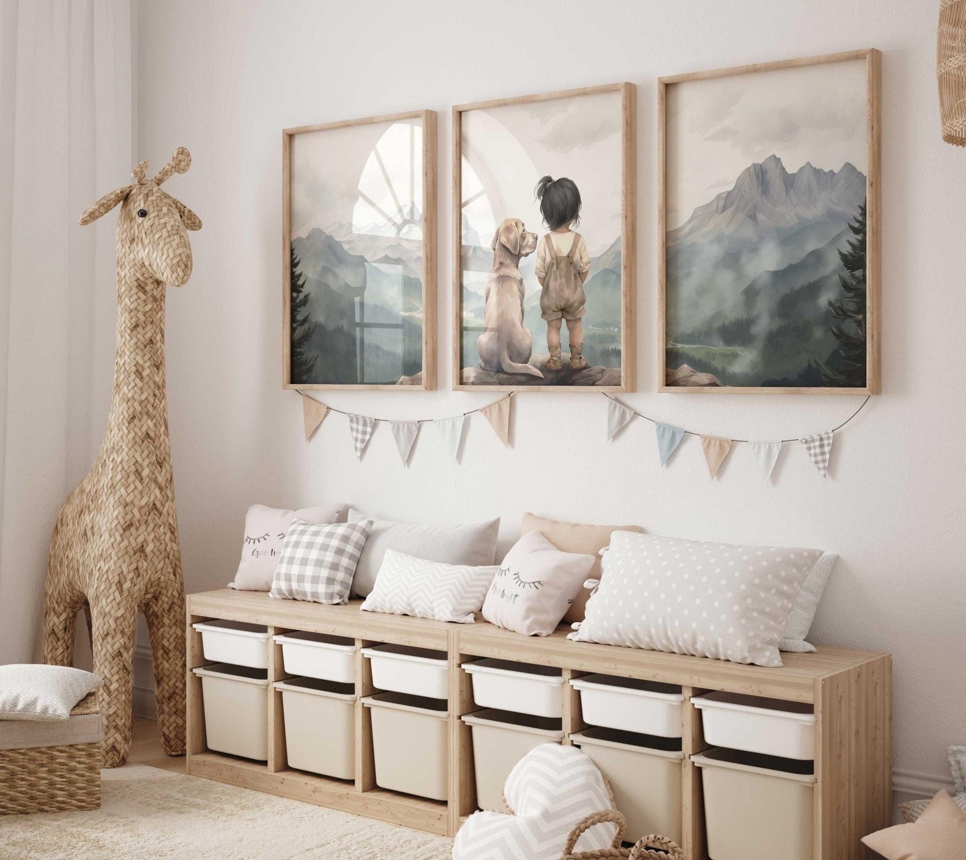 Labrador Nursery Decor, Yellow Lab Wall Art, Girl & Dog Paintings - WildfieldPrints