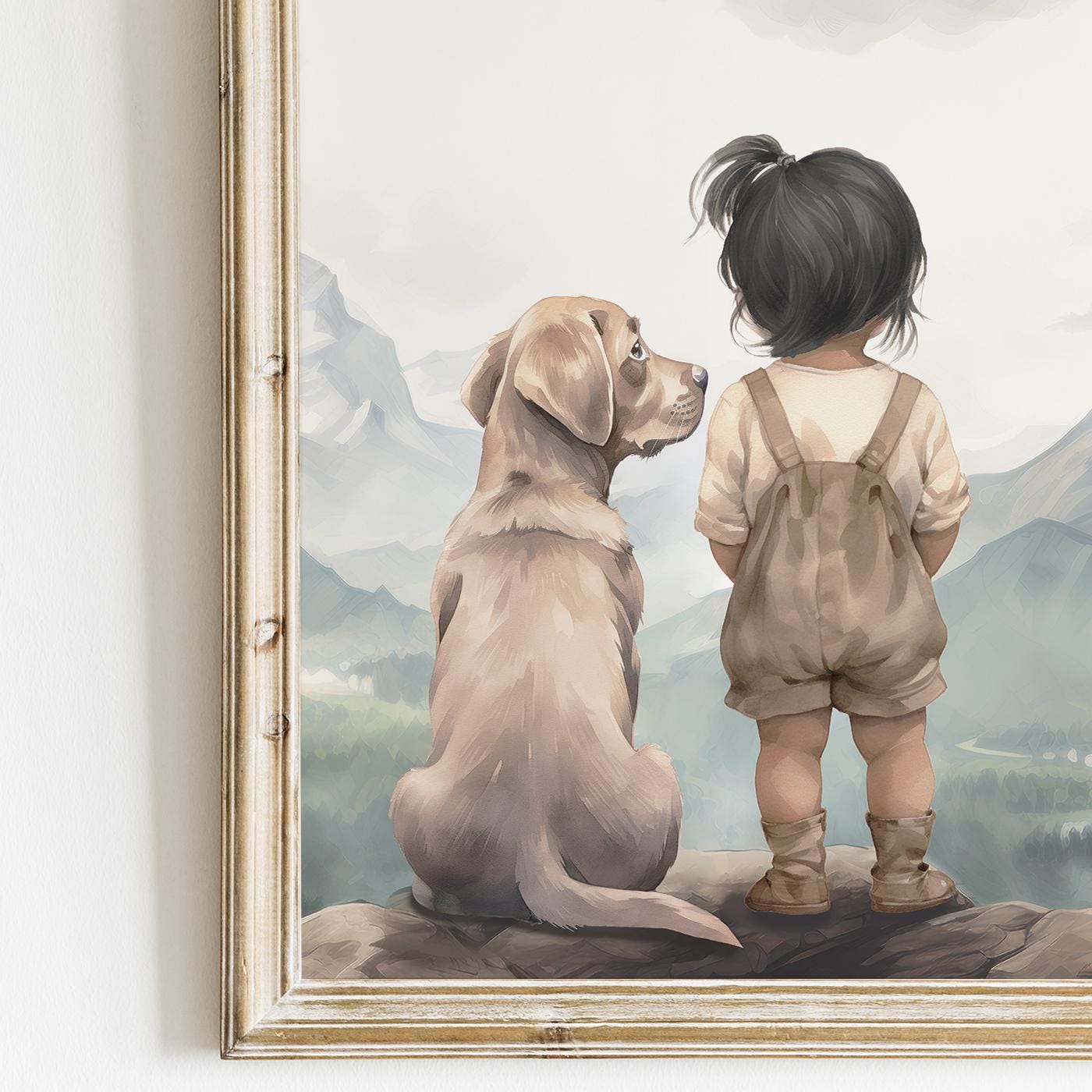Labrador Nursery Decor, Yellow Lab Wall Art, Girl & Dog Paintings - WildfieldPrints