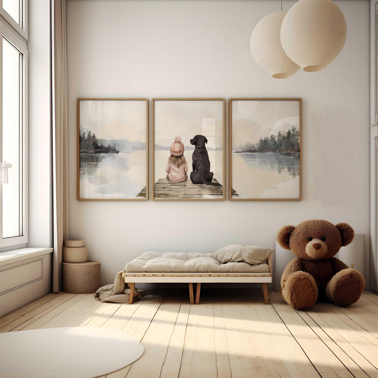 Black Labrador Wall Art – Dog Nursery Print for Girls • Set of 3