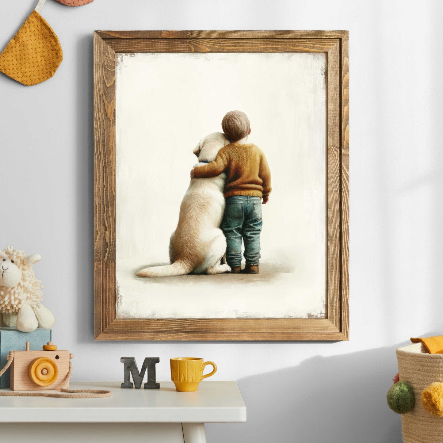 Labrador Nursery Print, Boy & Dog Wall Art, Yellow Labrador Decor - WildfieldPrints