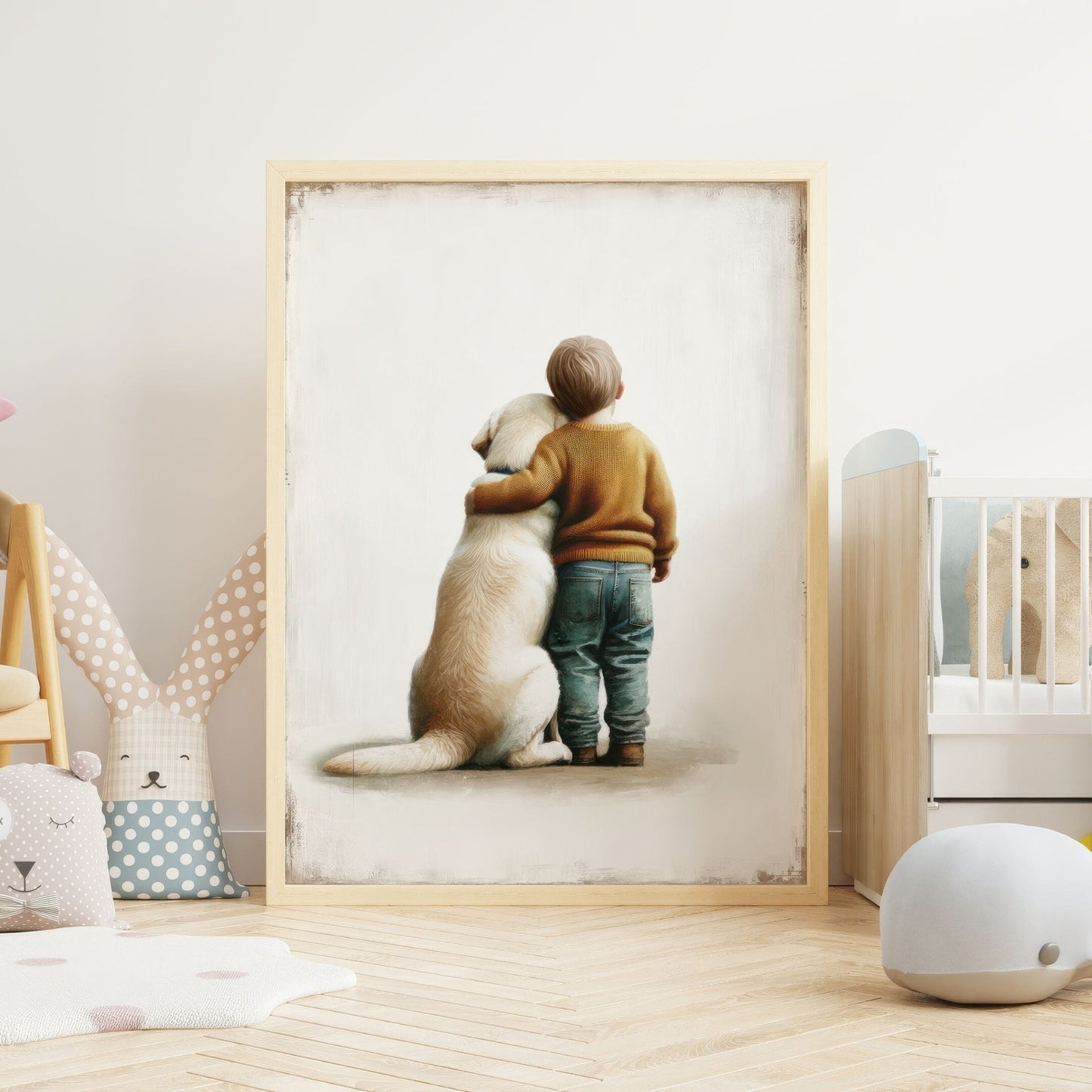 Labrador Nursery Print, Boy & Dog Wall Art, Yellow Labrador Decor - WildfieldPrints