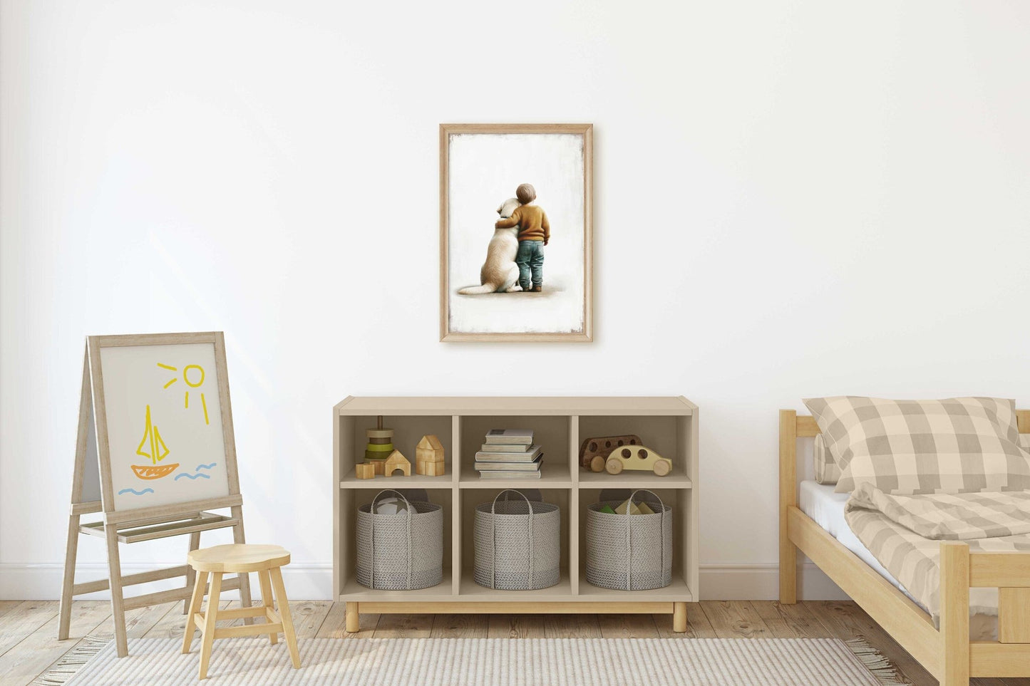 Labrador Nursery Print, Boy & Dog Wall Art, Yellow Labrador Decor - WildfieldPrints