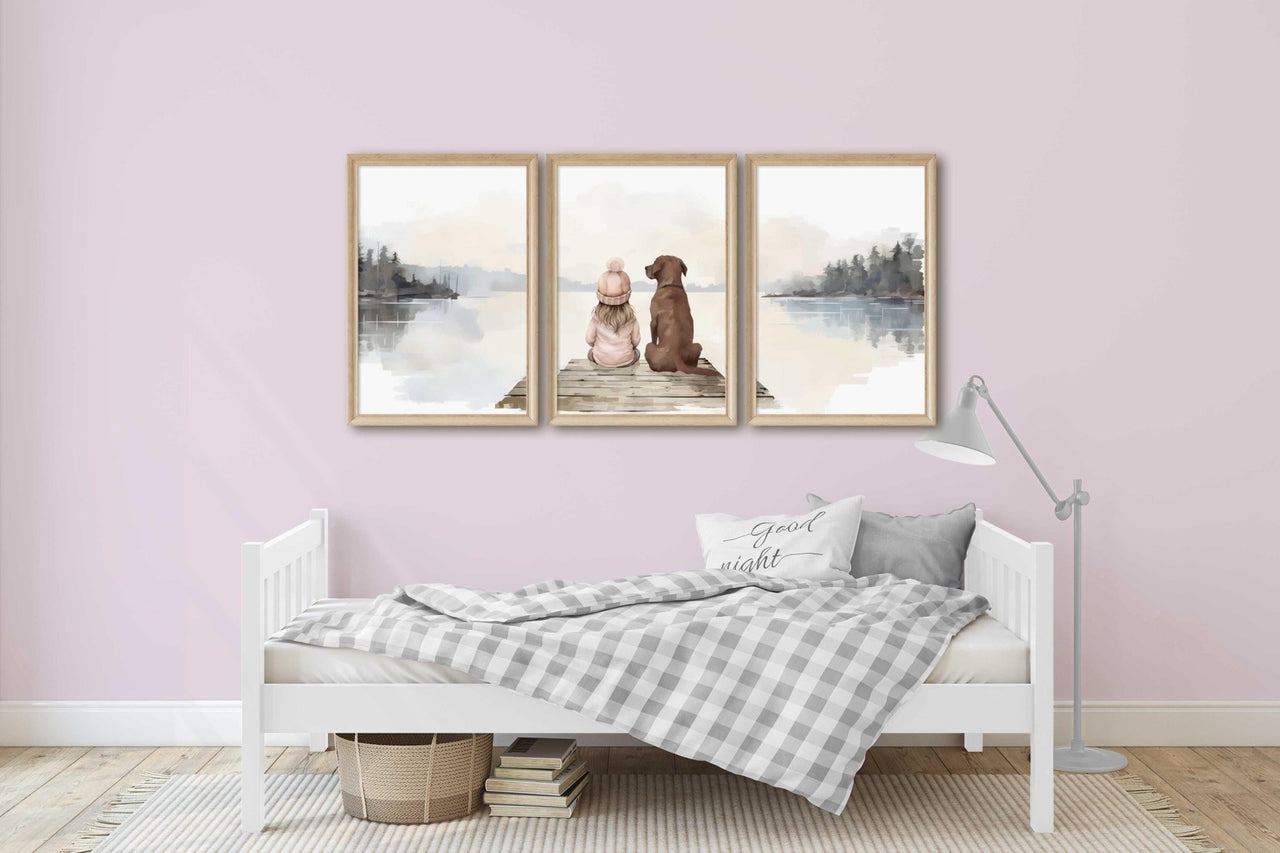 Brown Labrador Print – Dog Nursery Wall Art for Girls • Set of 3