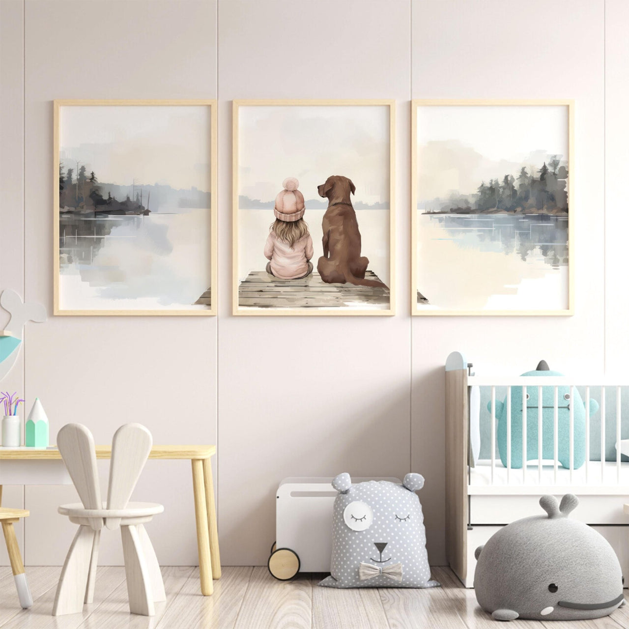 Brown Labrador Print – Dog Nursery Wall Art for Girls • Set of 3