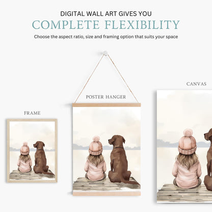 Labrador Nursery Print, Brown Lab Art, Girl & Dog Wall Decor - WildfieldPrints