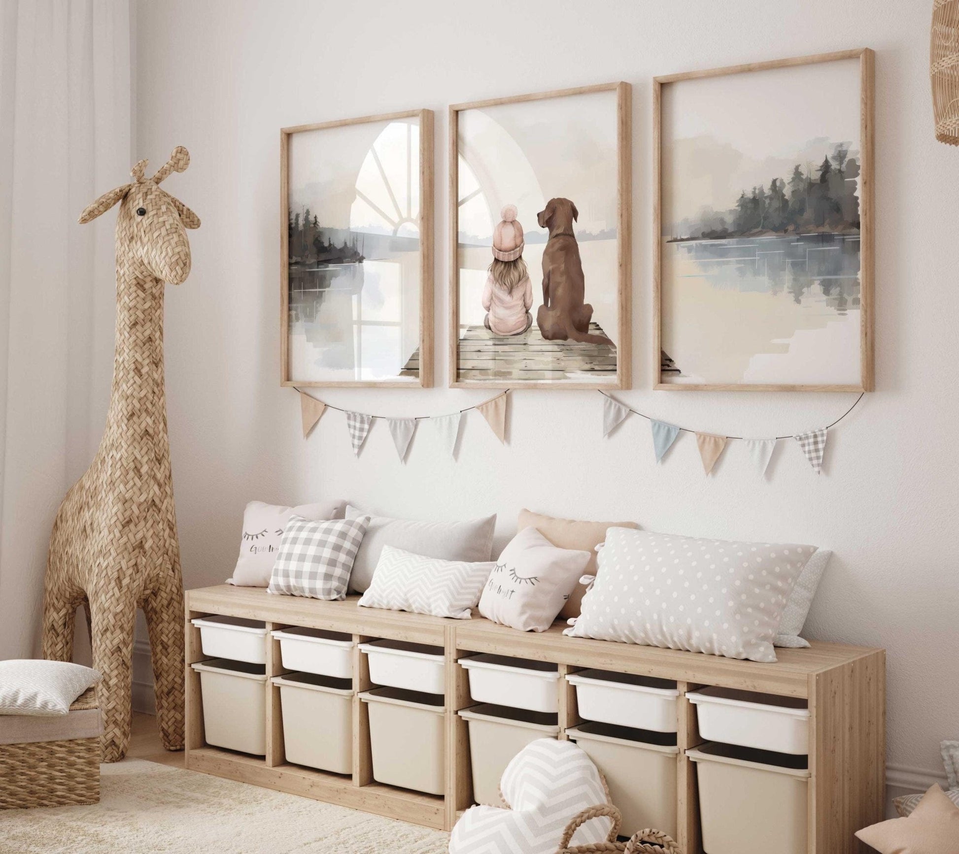 Labrador Nursery Print, Brown Lab Art, Girl & Dog Wall Decor - WildfieldPrints