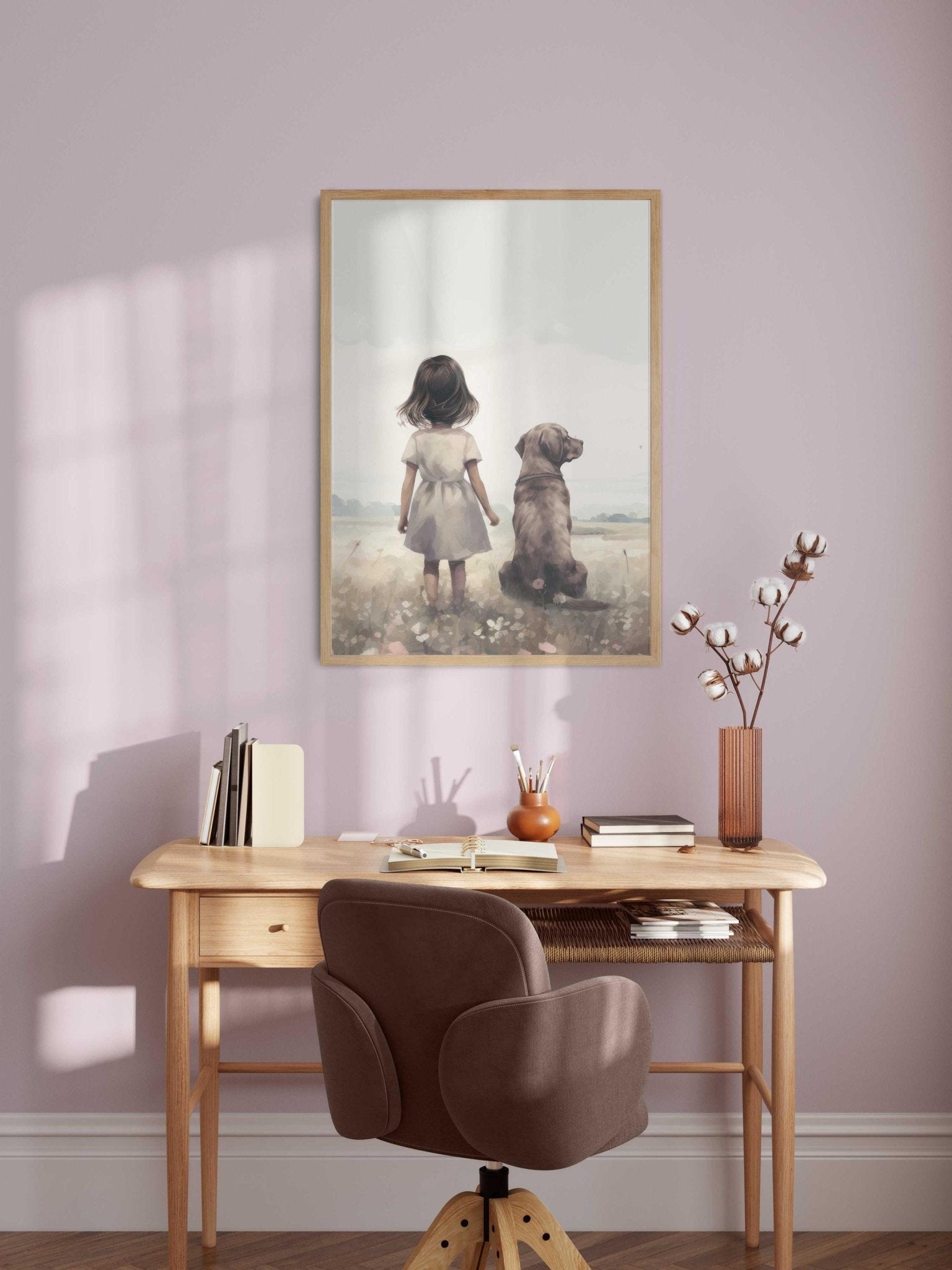 Labrador Nursery Print, Girl & Dog Art, Wildflower Wall Decor - WildfieldPrints
