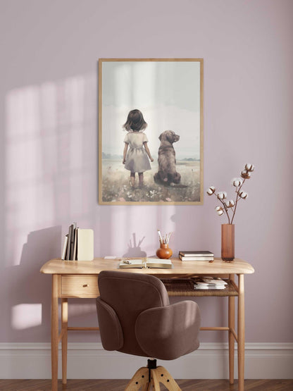 Labrador Nursery Print, Girl & Dog Art, Wildflower Wall Decor - WildfieldPrints