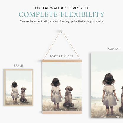 Labrador Nursery Print, Girl & Dog Art, Wildflower Wall Decor - WildfieldPrints