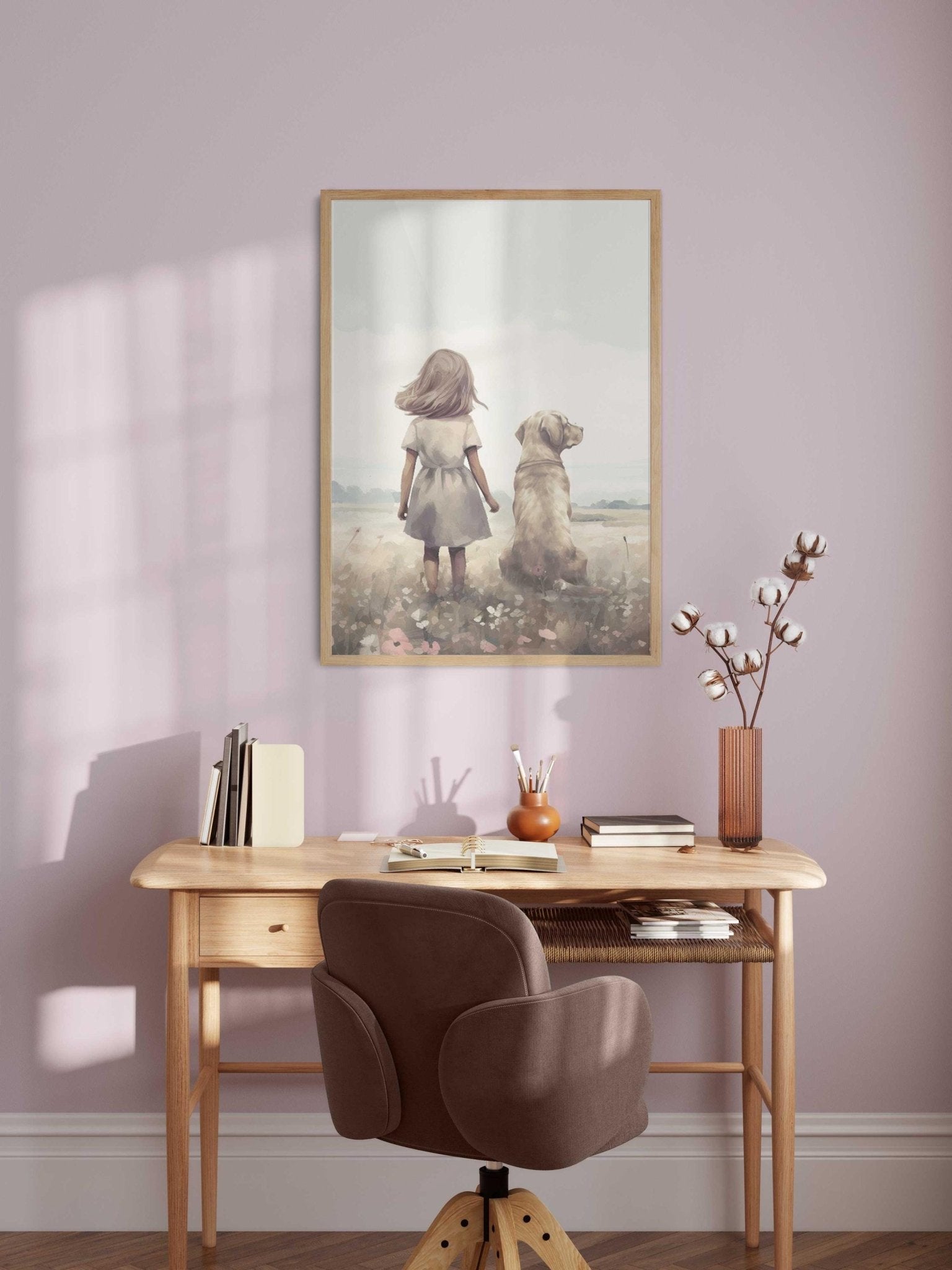 Labrador Nursery Print, Yellow Lab Wall Art, Girl & Dog Decor - WildfieldPrints