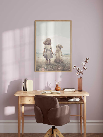 Labrador Nursery Print, Yellow Lab Wall Art, Girl & Dog Decor - WildfieldPrints