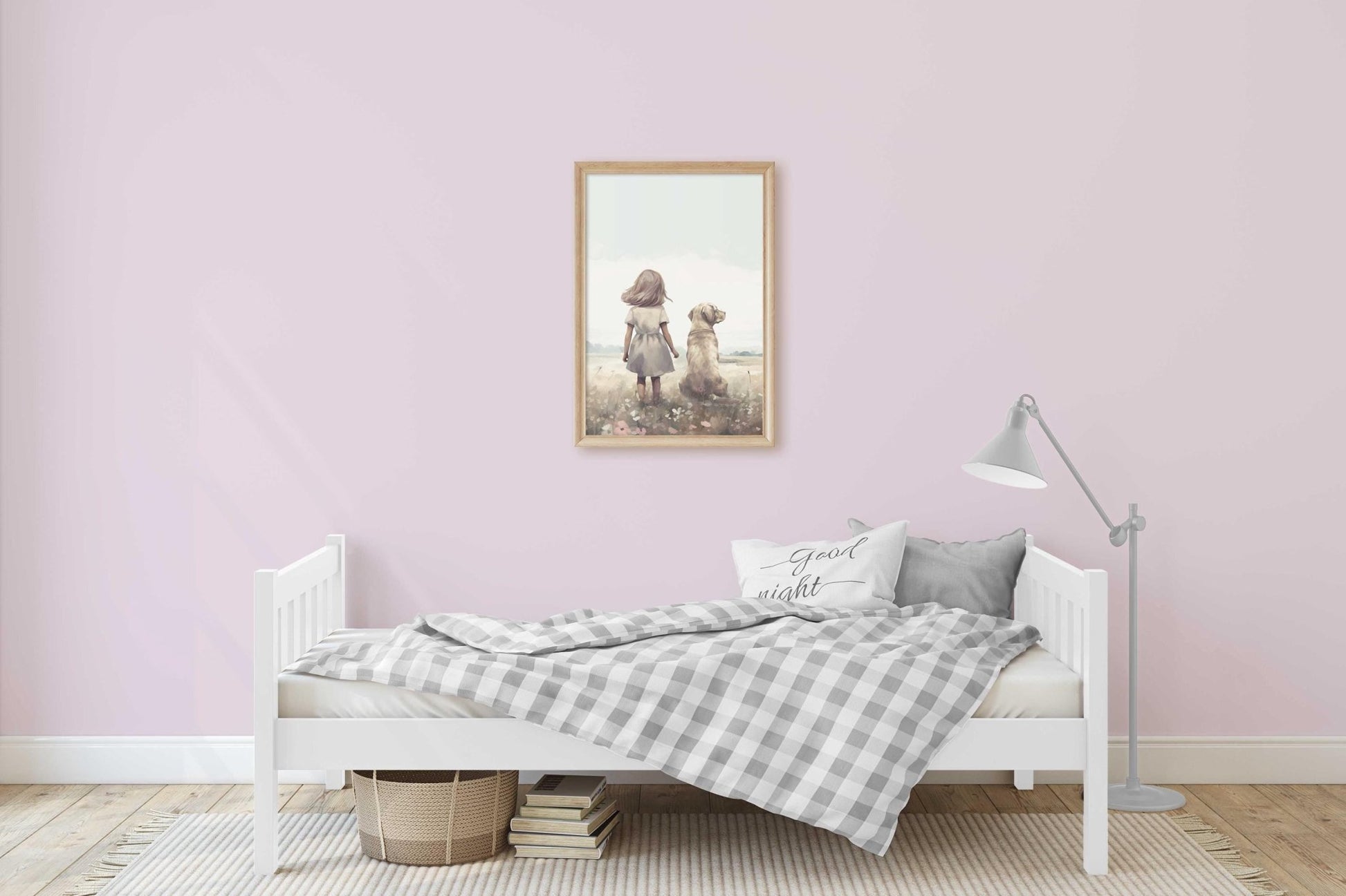 Labrador Nursery Print, Yellow Lab Wall Art, Girl & Dog Decor - WildfieldPrints