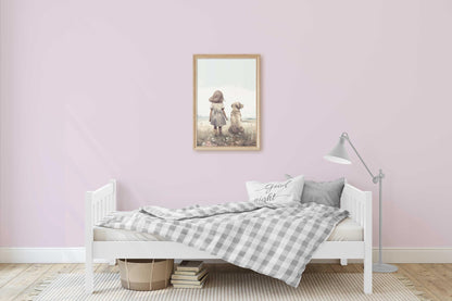 Labrador Nursery Print, Yellow Lab Wall Art, Girl & Dog Decor - WildfieldPrints