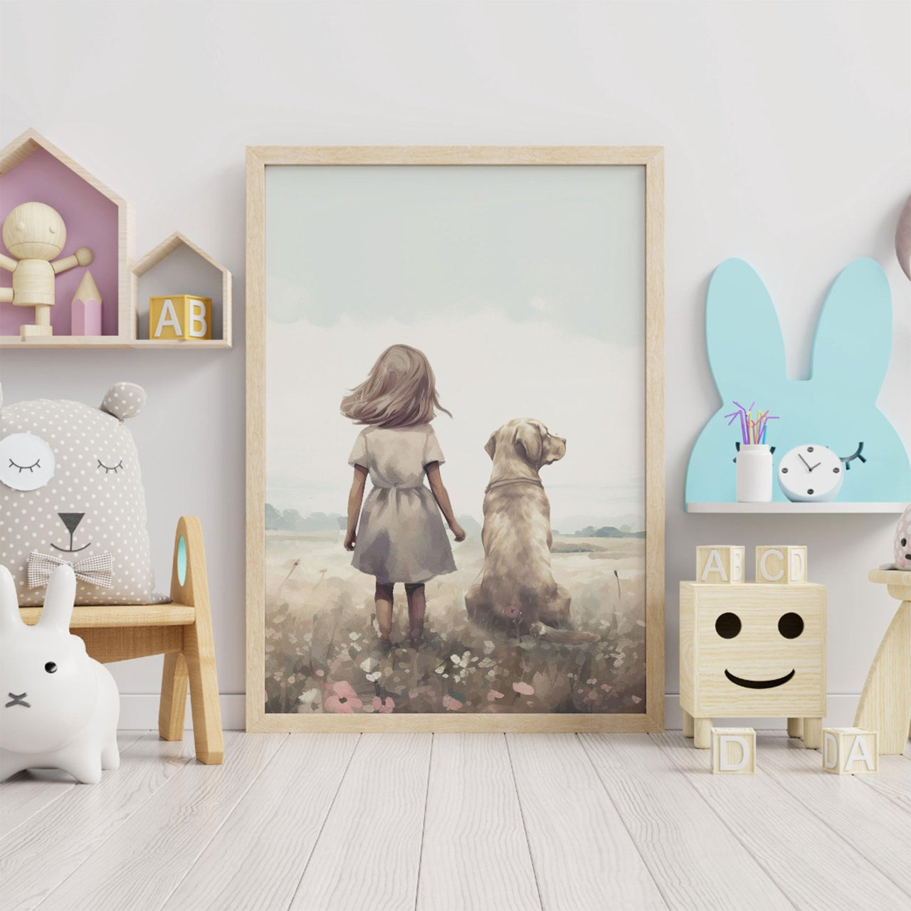 Yellow Labrador Wall Art – Dog Nursery Print for Girls