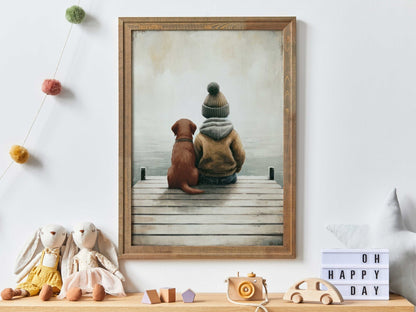 Labrador Nursery Prints, Boy and Dog Room Decor, Puppy Wall Art - WildfieldPrints