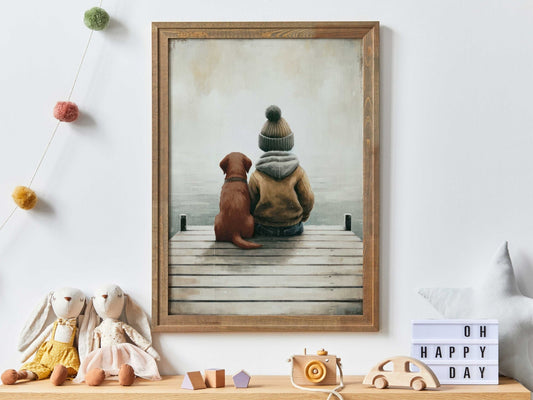 Labrador Nursery Prints, Boy and Dog Room Decor, Puppy Wall Art - WildfieldPrints
