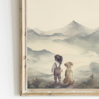 Labrador Nursery Prints, Girl & Dog Art, Puppy Room Decor - WildfieldPrints