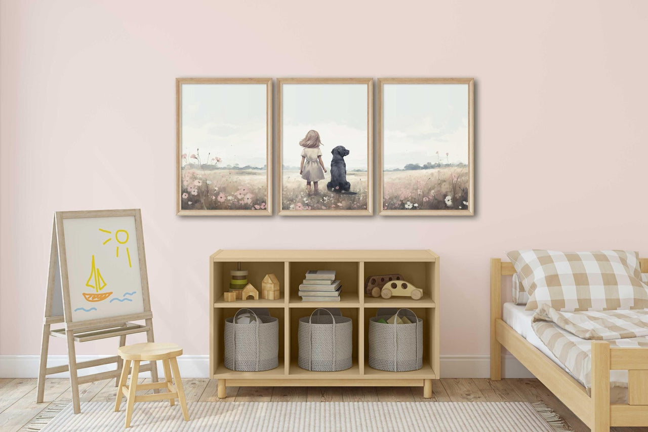 Black Labrador Wall Art – Dog Nursery Prints for Girls • Set of 3