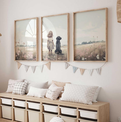 Labrador Nursery Prints, Girl & Dog Artwork, Dog - Themed Room Decor - WildfieldPrints