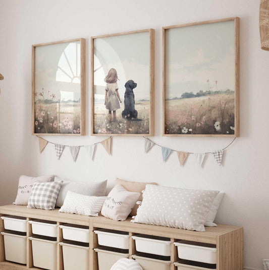 Labrador Nursery Prints, Girl & Dog Artwork, Dog - Themed Room Decor - WildfieldPrints