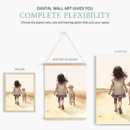 Labrador Nursery Prints, Girl & Dog Artwork, Puppy Room Decor - WildfieldPrints