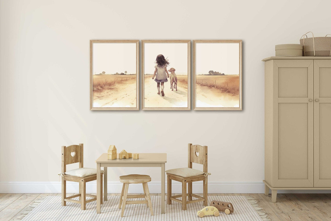 Light - Brown Labrador Wall Art – Dog Nursery Print for Girls • Set of 3