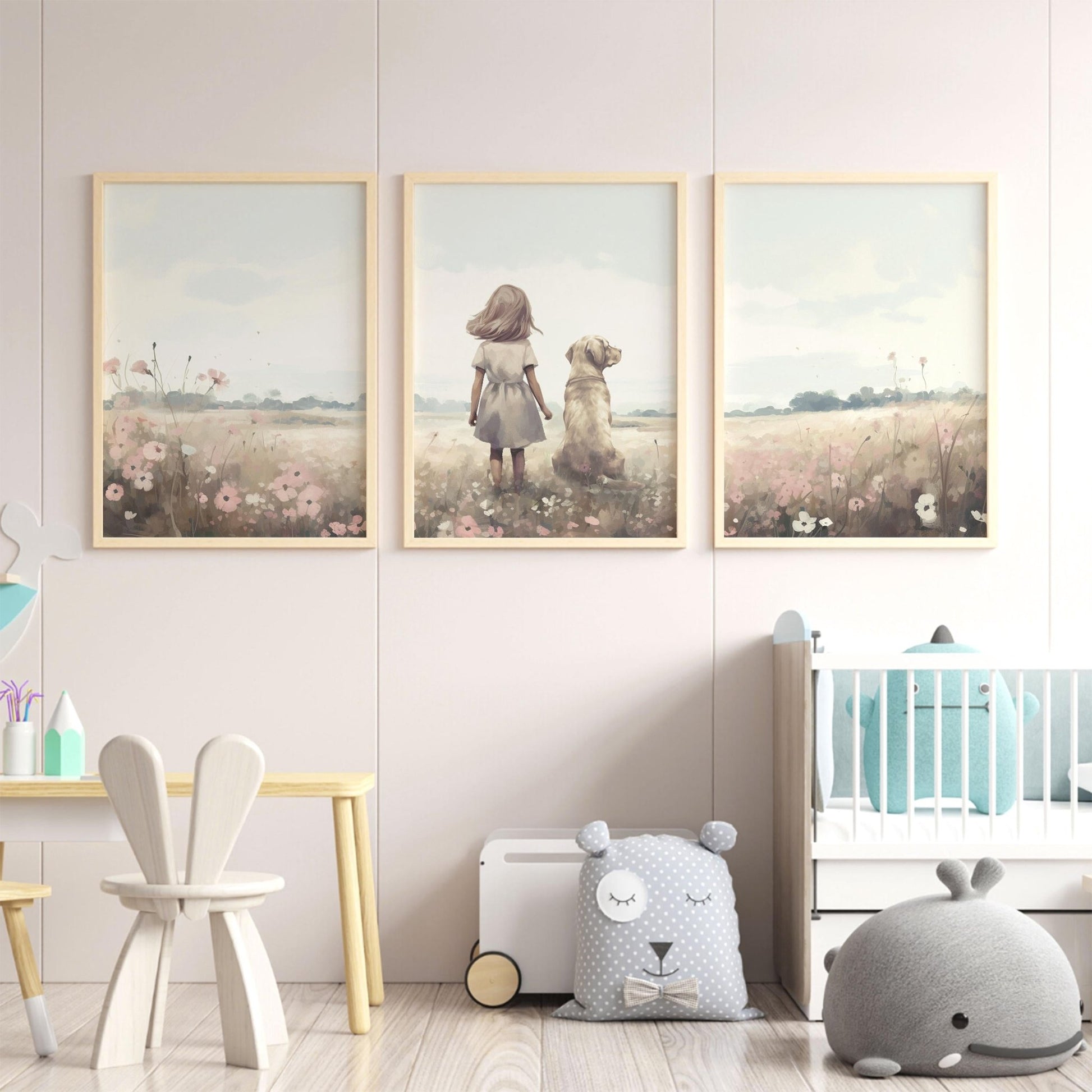 Labrador Nursery Prints, Yellow Lab Wall Decor, Dog Art for Girls - WildfieldPrints