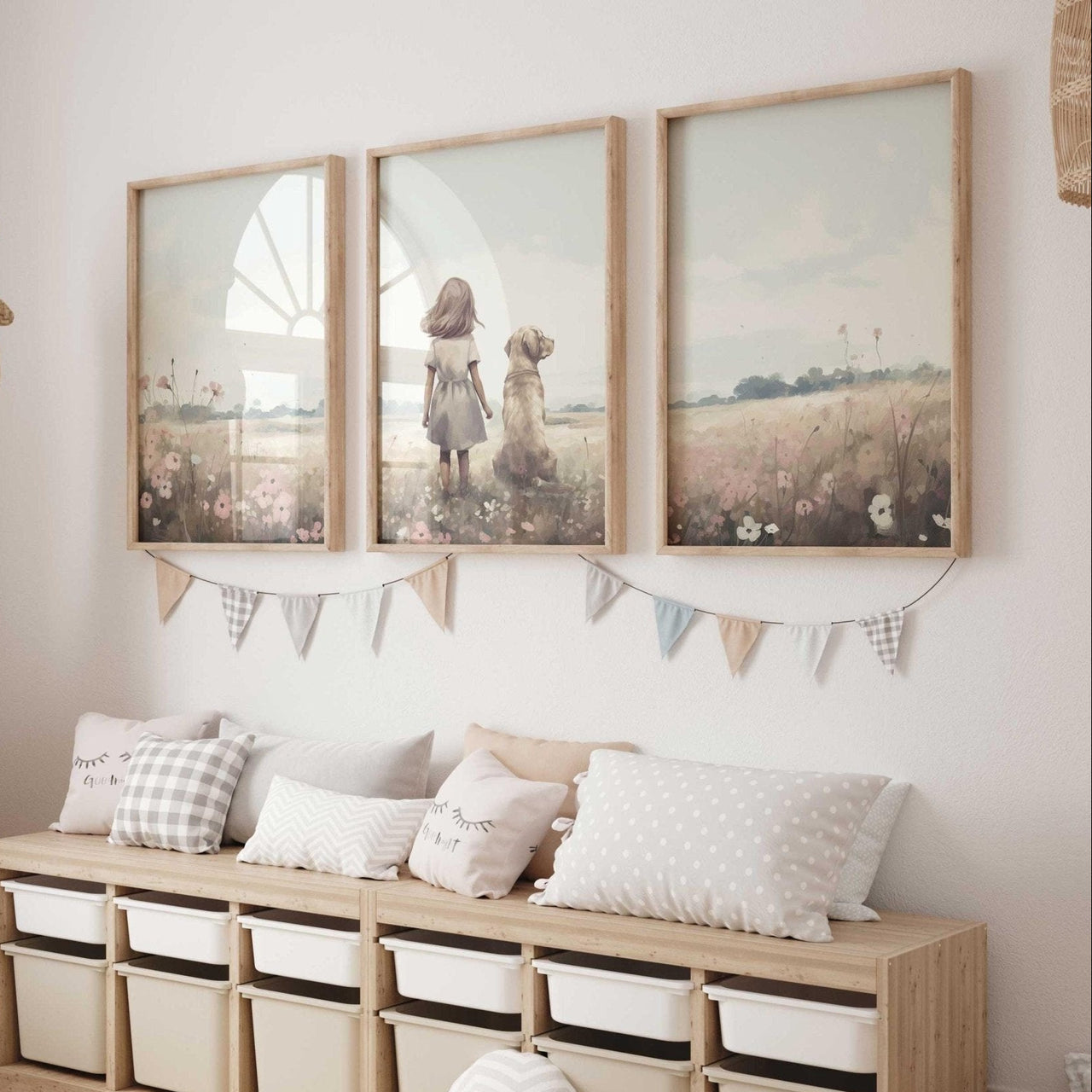 Yellow Labrador Wall Art – Dog Nursery Print for Girls • Set of 3
