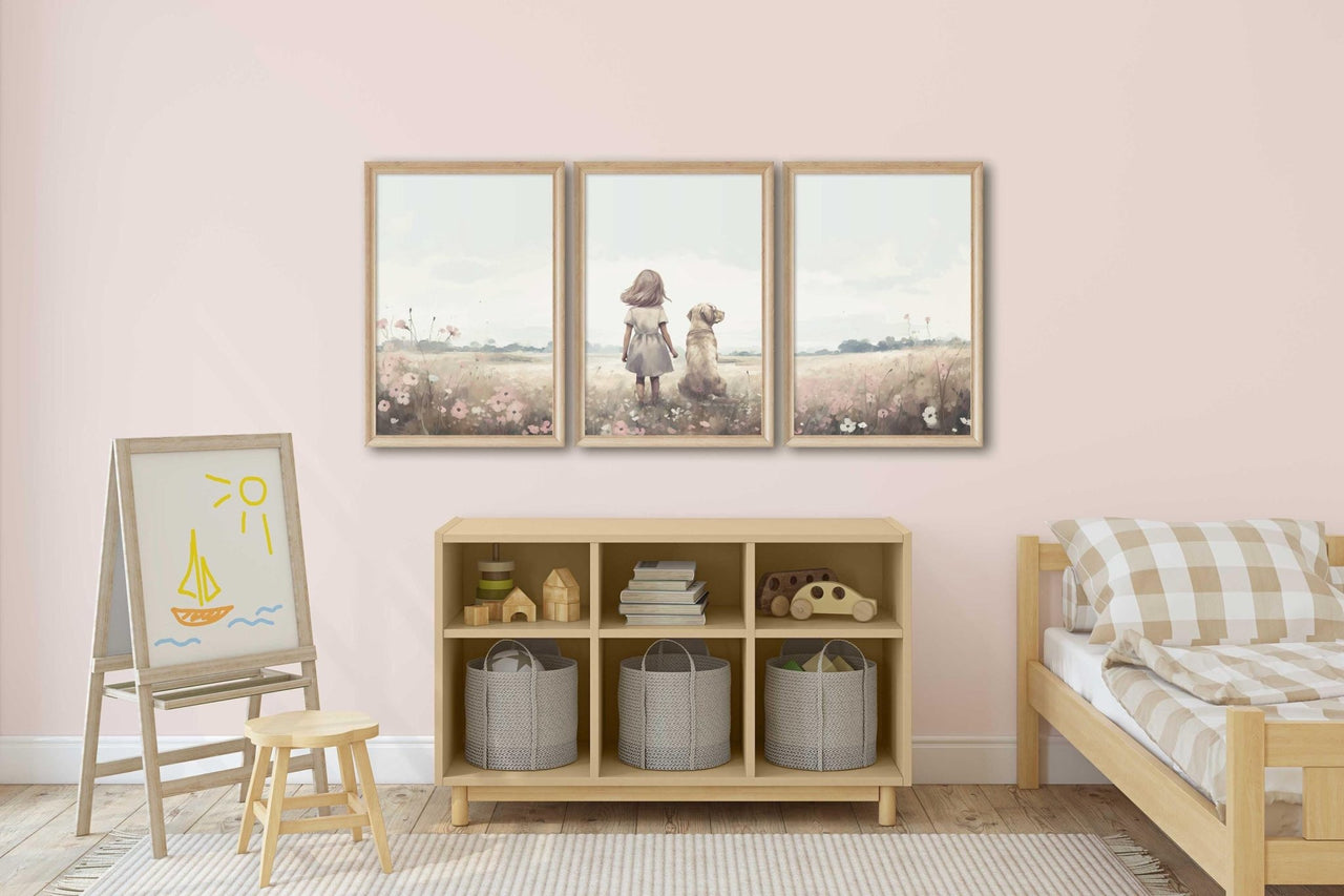 Yellow Labrador Wall Art – Dog Nursery Print for Girls • Set of 3
