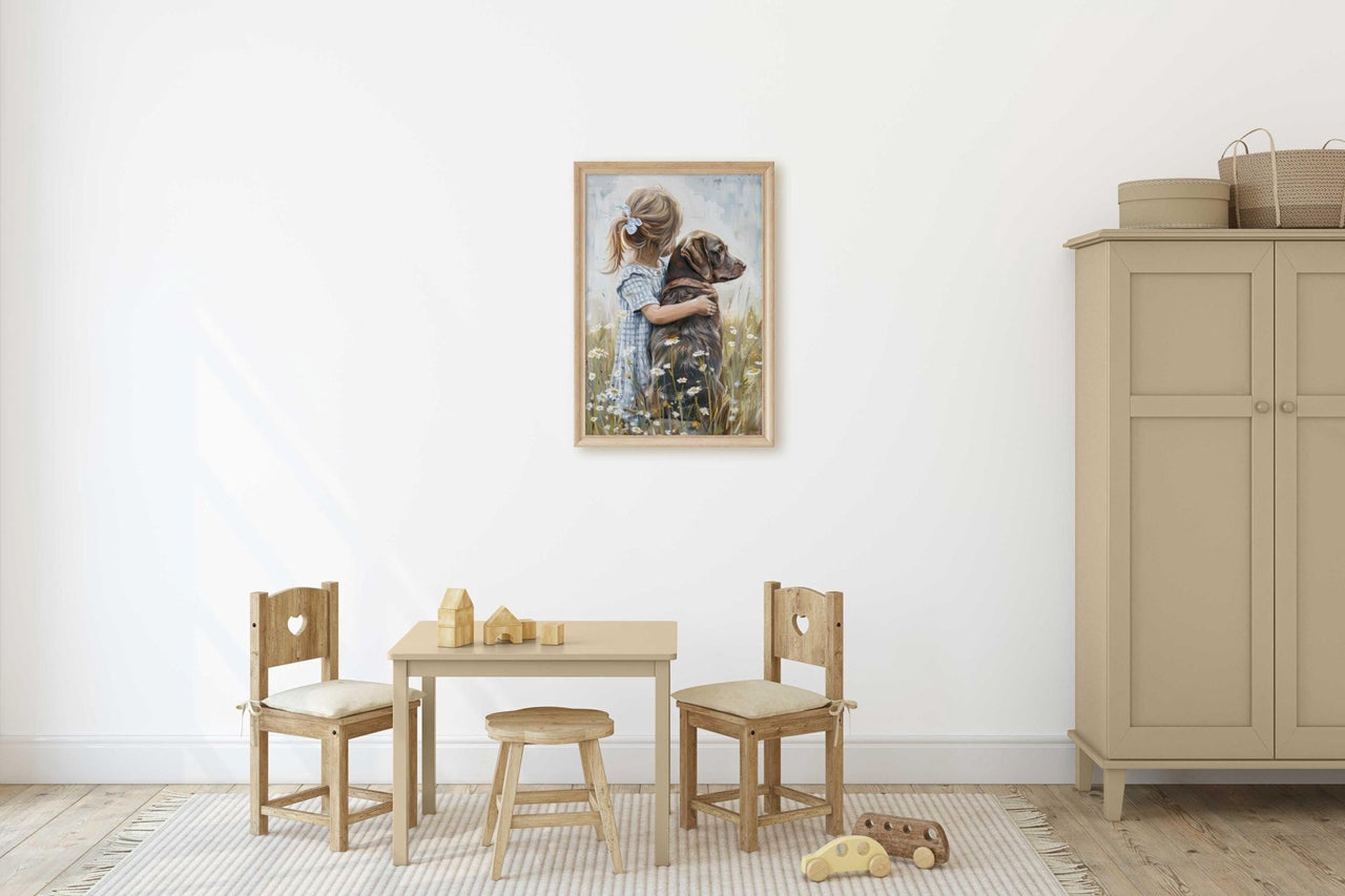Brown Labrador Wall Art – Dog Nursery Print for Girls