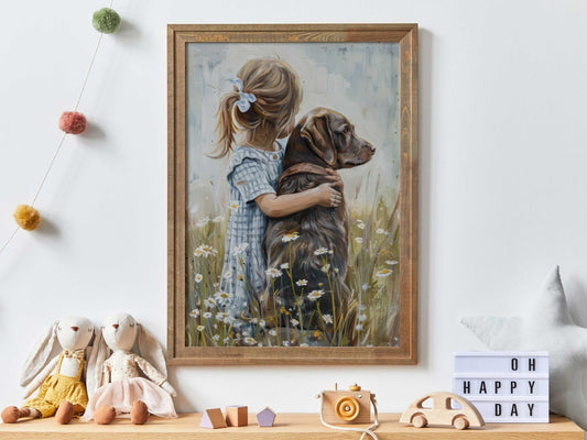 Labrador Nursery Wall Art, Rustic Dog Print, Brown Lab Decor - WildfieldPrints