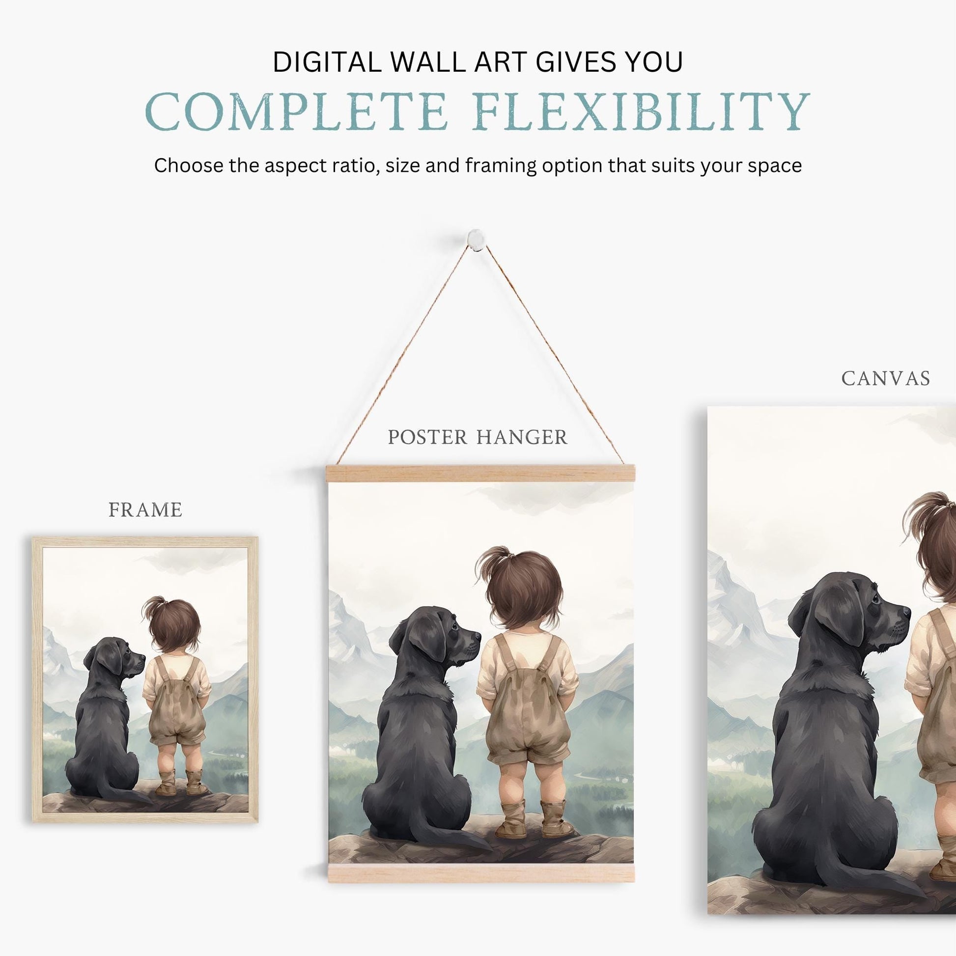 Labrador Nursery Wall Decor, Black Lab Art, Girl & Dog Painting - WildfieldPrints