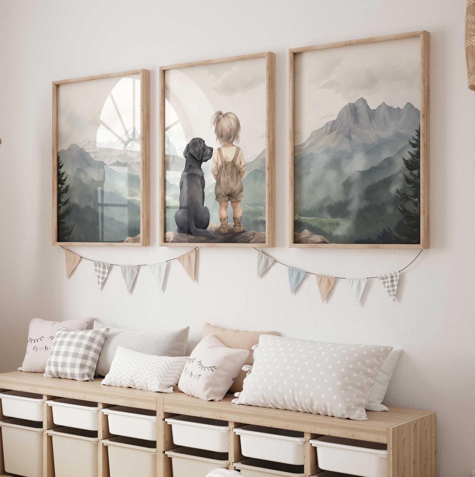 Labrador Nursery Wall Decor, Black Lab Art, Girl & Dog Painting - WildfieldPrints