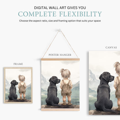 Labrador Nursery Wall Decor, Black Lab Art, Girl & Dog Painting - WildfieldPrints
