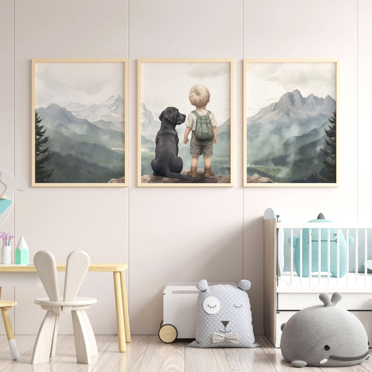 Black Labrador Wall Art – Dog Nursery Print for Boys • Set of 3