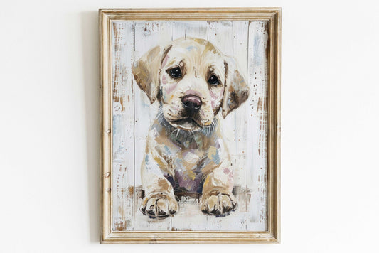 Labrador Puppy Prints, Vintage Dog Decor, Rustic Wall Art - WildfieldPrints