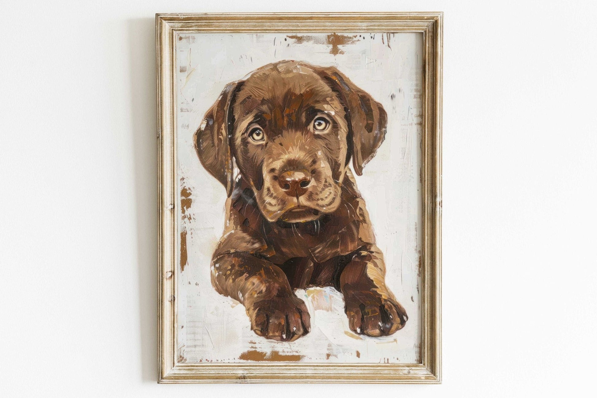 Labrador Puppy Wall Art, Rustic Dog Decor, Vintage Dog Portrait - WildfieldPrints