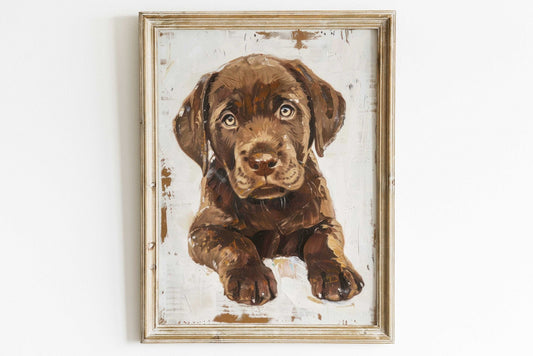 Labrador Puppy Wall Art, Rustic Dog Decor, Vintage Dog Portrait - WildfieldPrints
